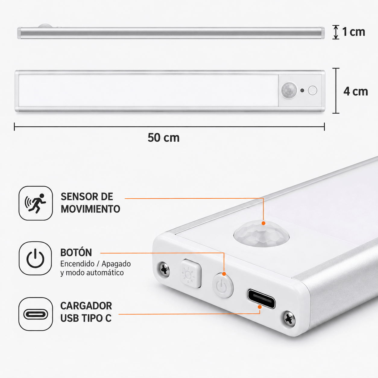 Barra Led con sensor 50 cm - Luz automática donde la necesites