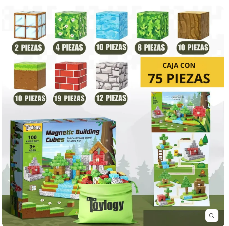 Bloques Magnéticos - Tipo MineCraft - 75 Piezas
