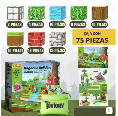 Bloques Magnéticos - Tipo MineCraft - 75 Piezas