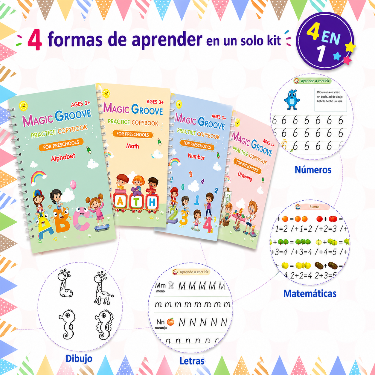 Kit x 4 libros Magicos de Caligrafia