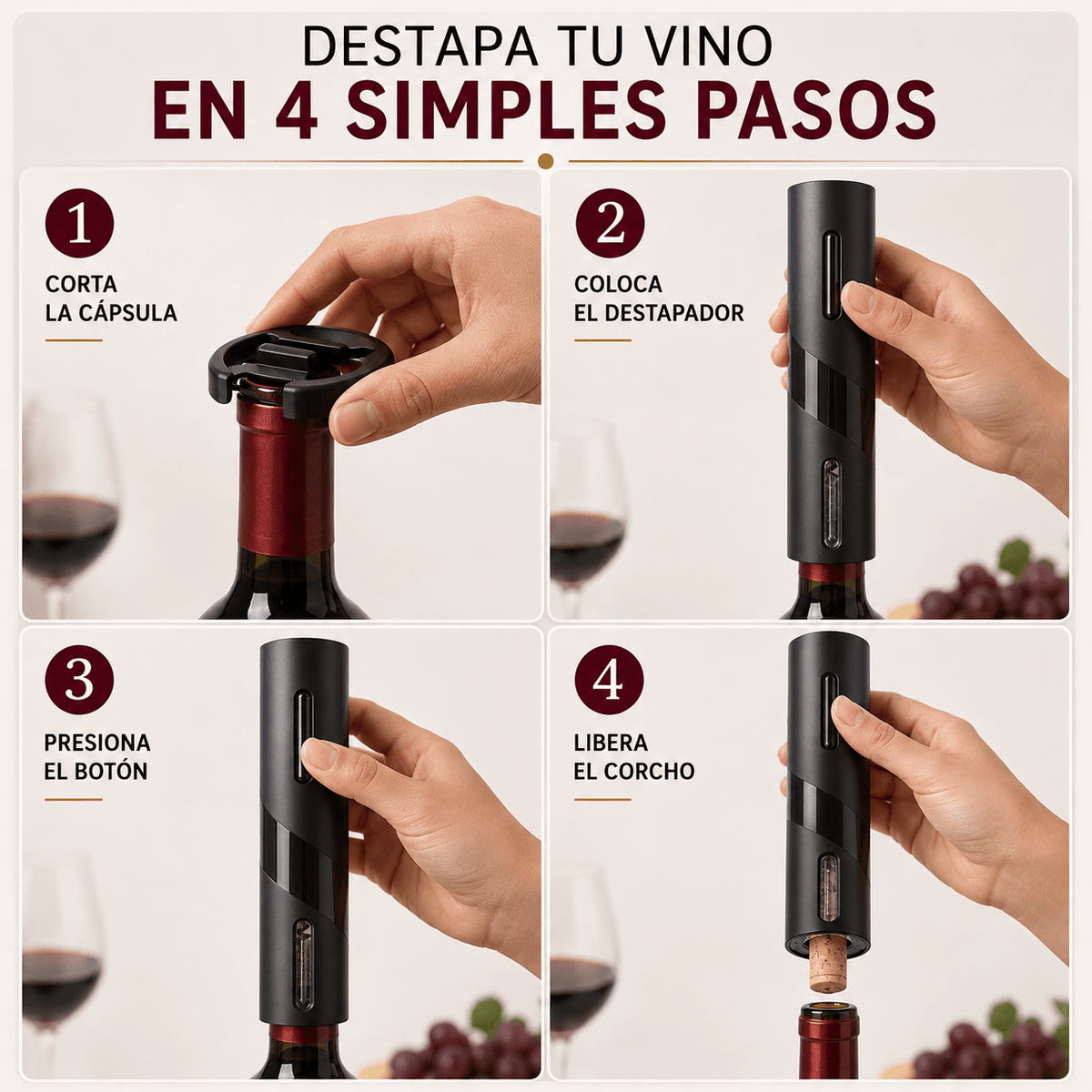 Destapador de Vinos Eléctrico - Destapa tu vino con un solo clic
