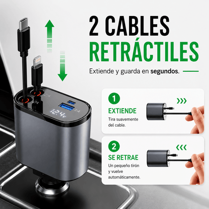 CARGADOR RETRÁCTIL PARA AUTO 4 EN 1
