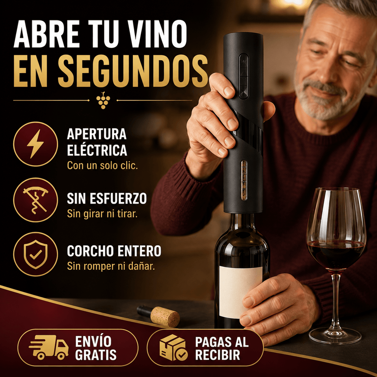 Destapador de Vinos Eléctrico - Destapa tu vino con un solo clic