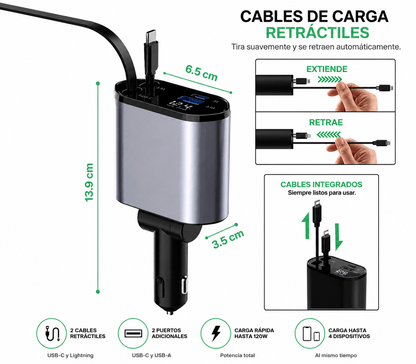 CARGADOR PARA AUTO RETRÁCTIL 4 EN 1