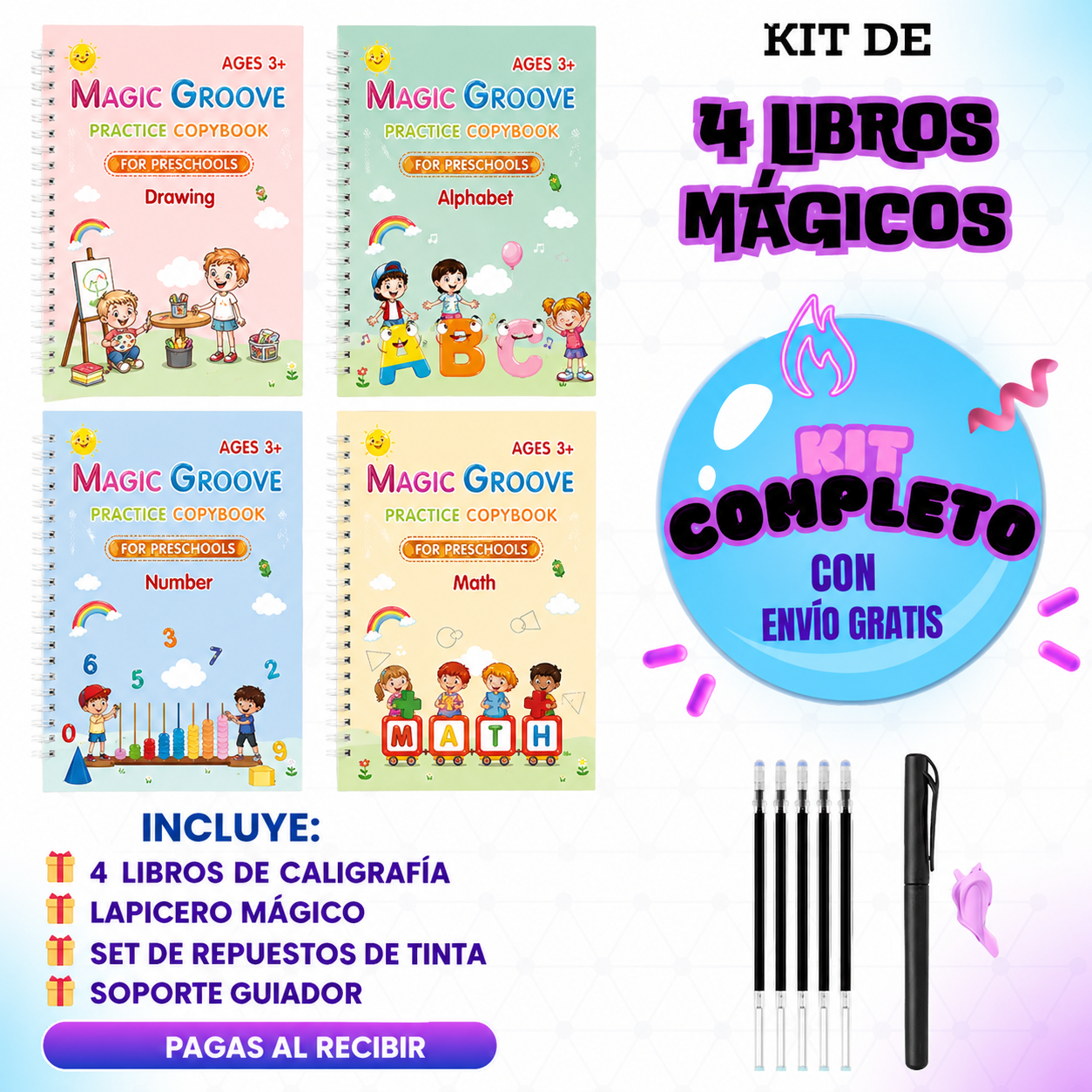 Kit x 4 libros Magicos de Caligrafia